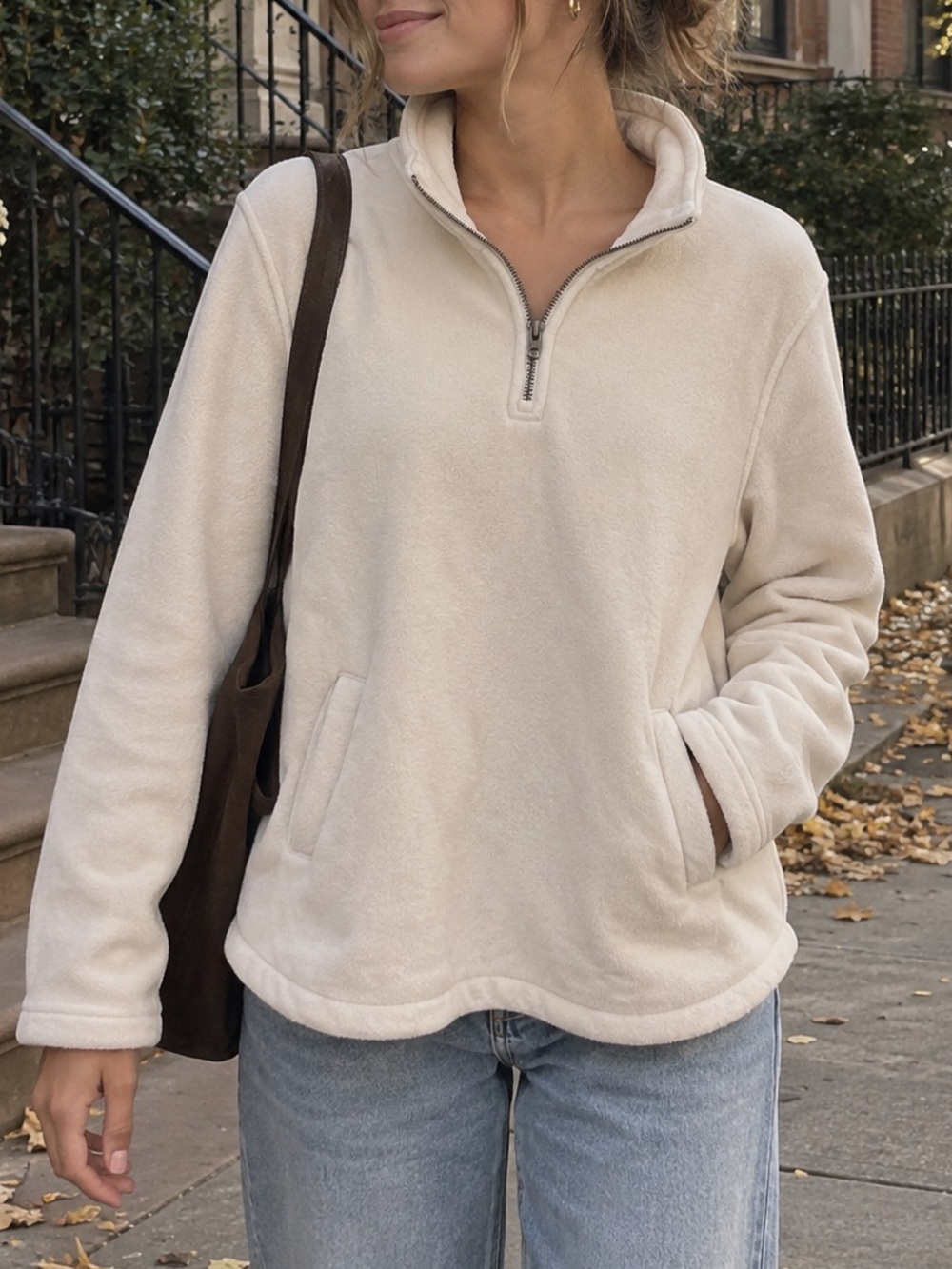 Cozy 32° HEAT Cream Sherpa-Lined Quarter-Zip Fleece Pullover - Size L